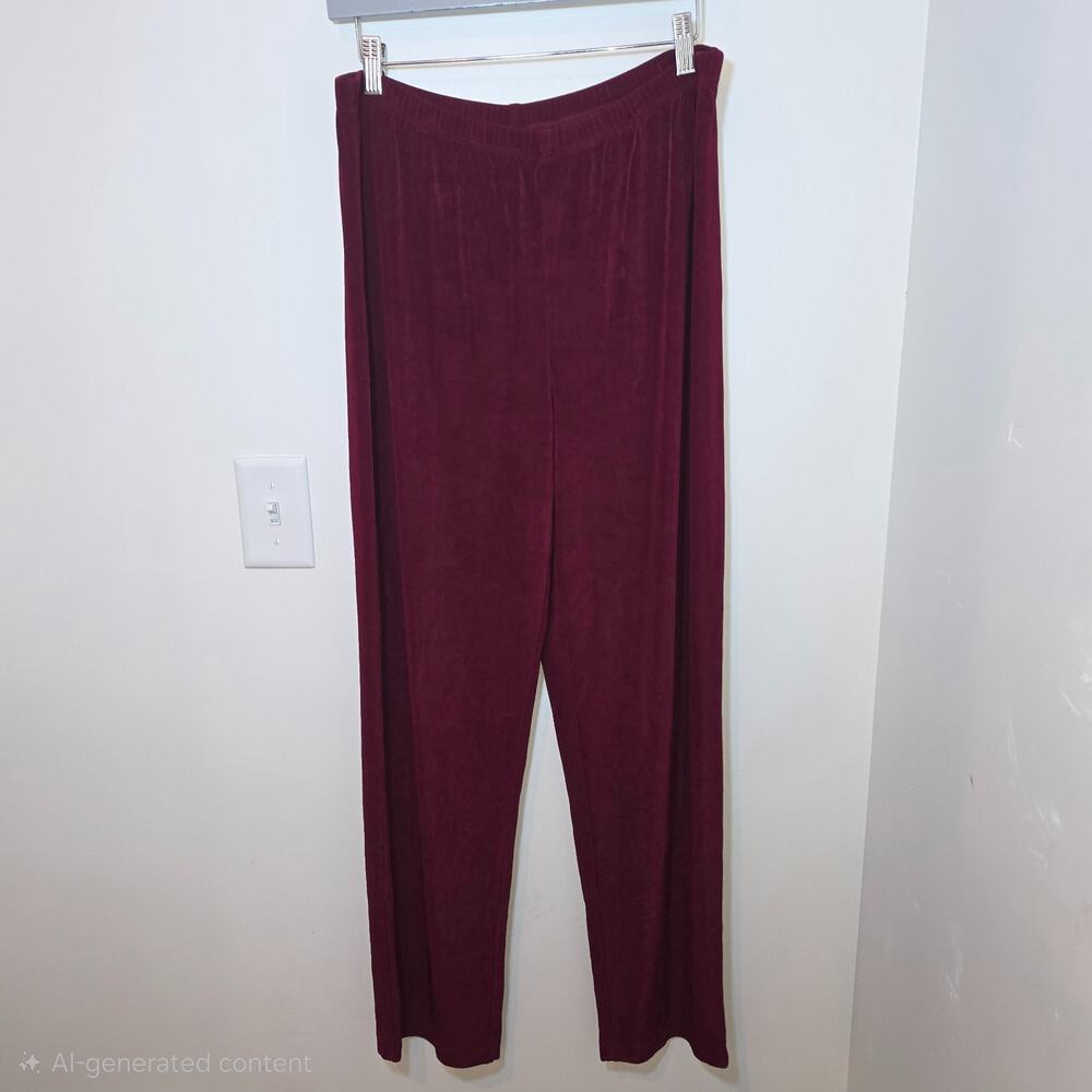 Chico's Travelers Pull On Pants Women Sz 2 US L Burgundy Elastic Waist Loose Fit